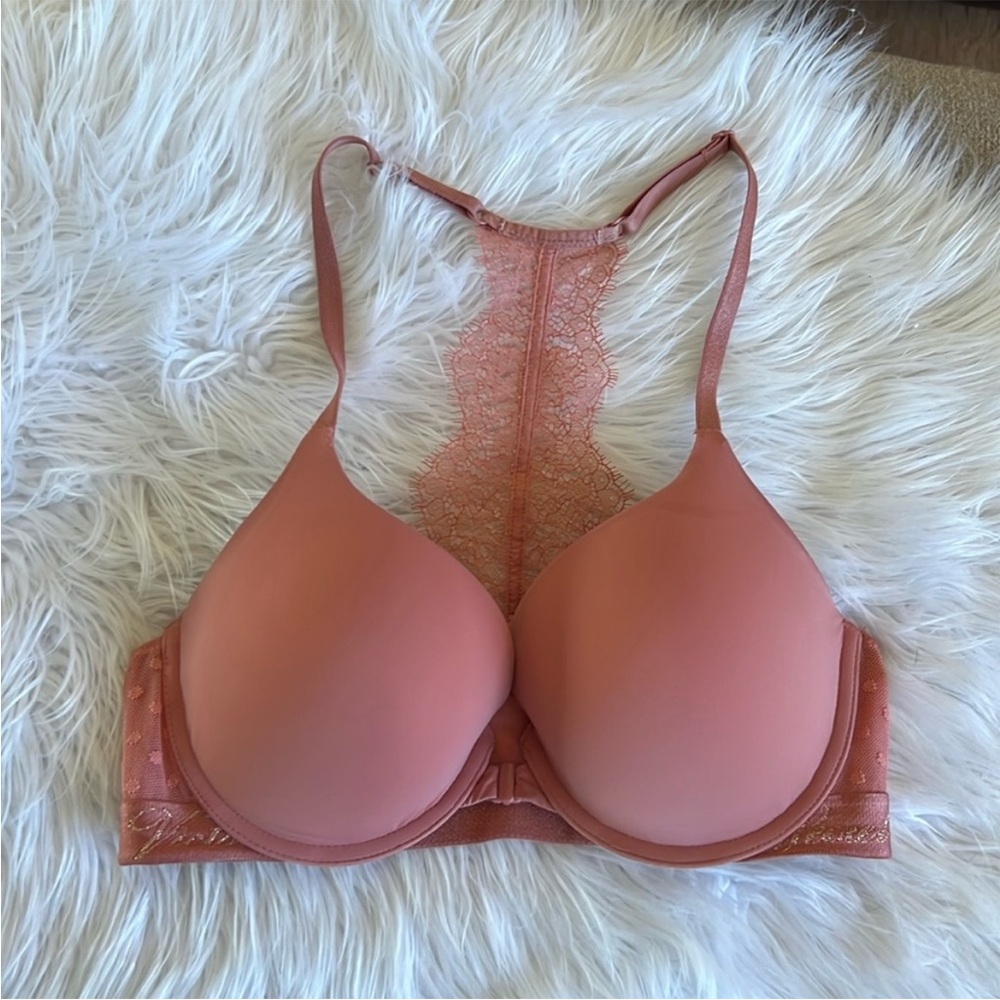 Victoria’s Secret tshirt full coverage racerback bra push up 32D pink